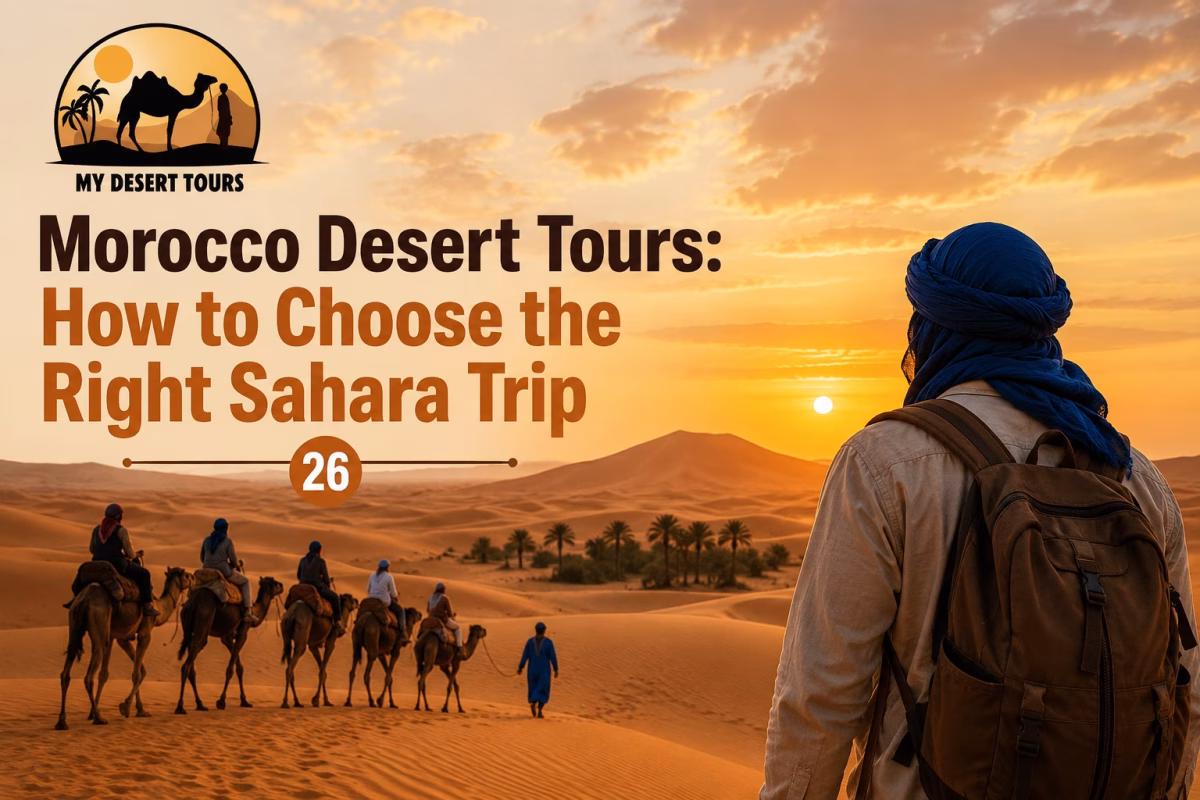 Morocco Desert Tours in the Sahara with camel trekking at sunset