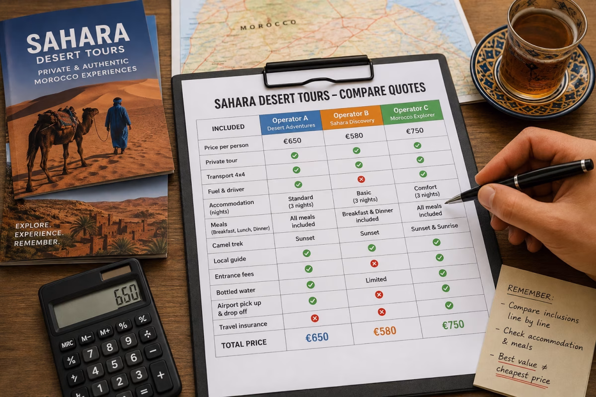 Comparing prices and inclusions for Moroccan Sahara desert tours